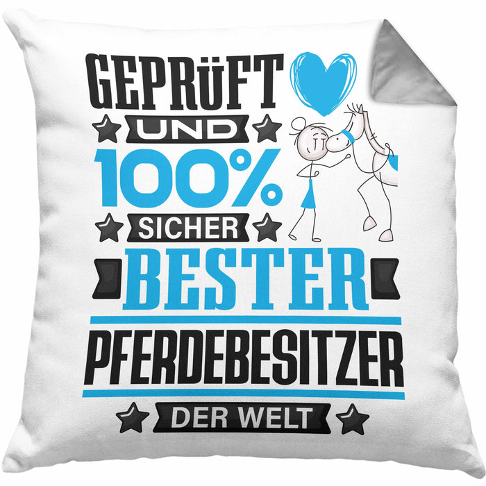 Pferdebesitzer Geschenk Lustiger Spruch für Pferdebesitzer Geschenkidee Bester Pferdebesitzer Der WeltKissen mit Füllung 40x40 (Grau) Grau Trendation