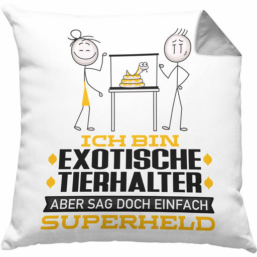 ExotischeTierhalter Geschenk Kissen mit Füllung 40x40 Ich Bin ExotischeTierhalter Aber Sag Doch Einfach Superheld Lustige Geschenkdiee für ExotischeTierhalter (Grau) Grau Trendation