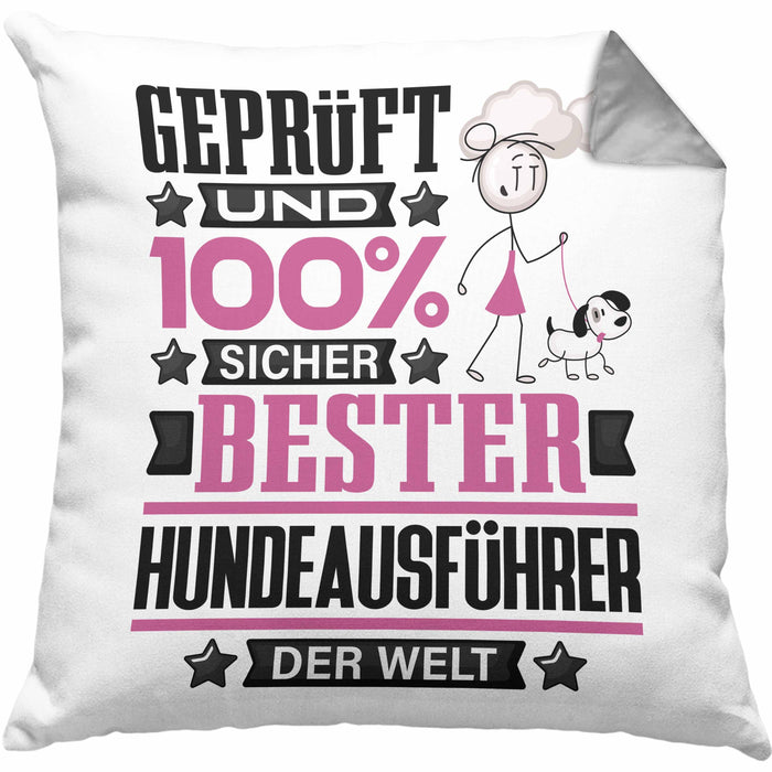Hundeausführer Geschenk Lustiger Spruch für Hundeausführer Geschenkidee Bester Hundeausführer Der WeltKissen mit Füllung 40x40 (Grau) Grau Trendation
