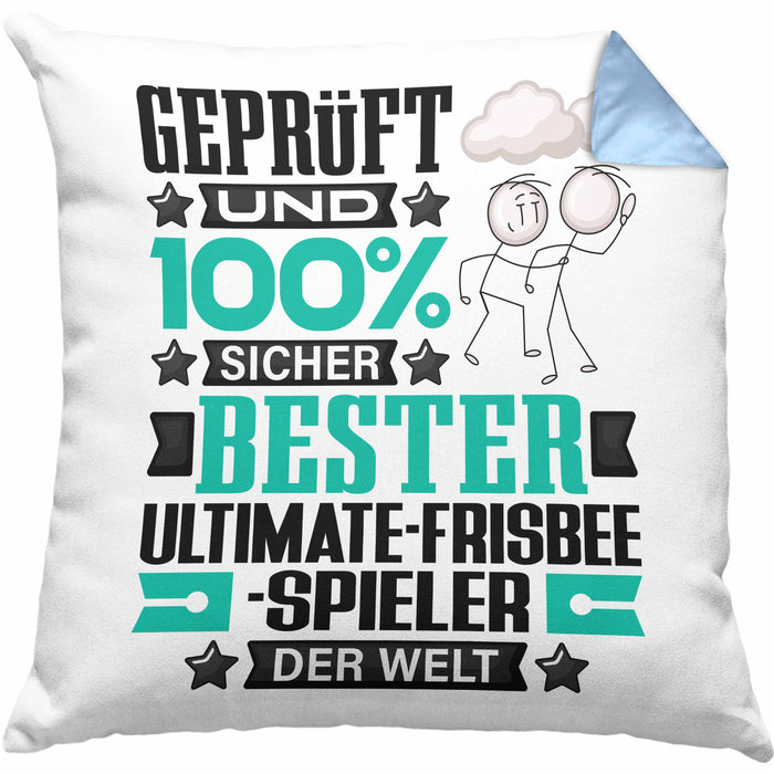 Ultimate-Frisbee-Spieler Geschenk Lustiger Spruch für Ultimate-Frisbee-Spieler Geschenkidee Bester Ultimate-Frisbee-Spieler Der WeltKissen mit Füllung 40x40 (Grau) Blau Trendation