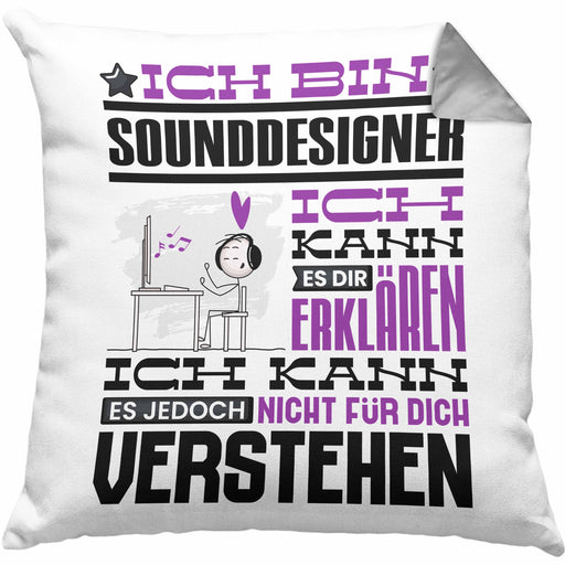 Sounddesigner Geschenk Kissen mit Füllung 40x40 Geschenkidee für Sounddesigner Geburtstag Lustig Ich Bin Sounddesigner Ich Kann Es Dir Erklären Aber Nicht Für Dich Verstehen (Grau) Grau Trendation