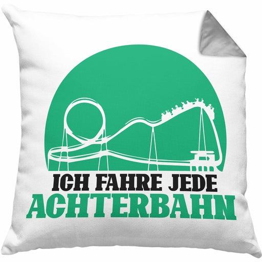 Vergnügungspark Kissen mit Füllung 40x40 Geschenk Lustiger Spruch Ich Fahre Jede Achterbahn Geschenkidee Geburtstag (Grau) Grau Trendation