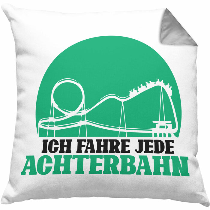 Vergnügungspark Kissen mit Füllung 40x40 Geschenk Lustiger Spruch Ich Fahre Jede Achterbahn Geschenkidee Geburtstag (Grau) Grau Trendation