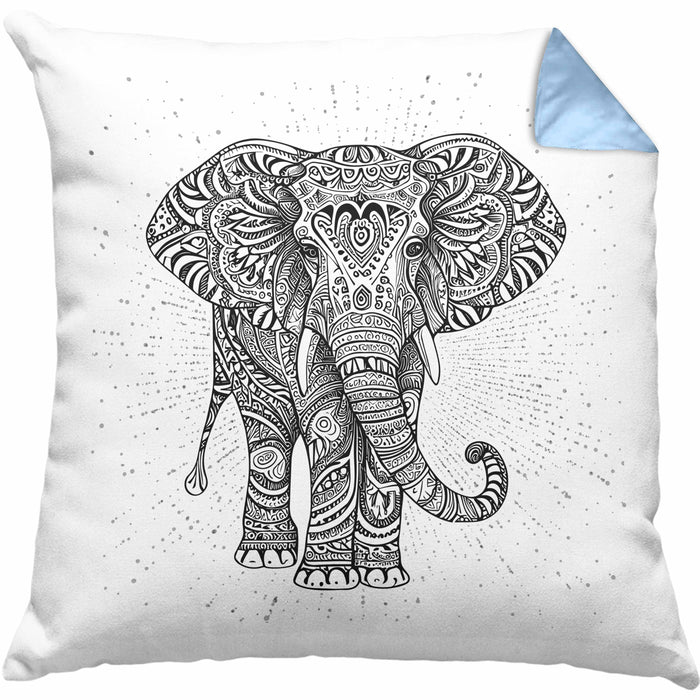 Elefant Kissen mit Füllung 40x40 Geschenk Für Elefanten-Liebhaber Geschenkidee Grafik Mandala (Grau) Blau Trendation