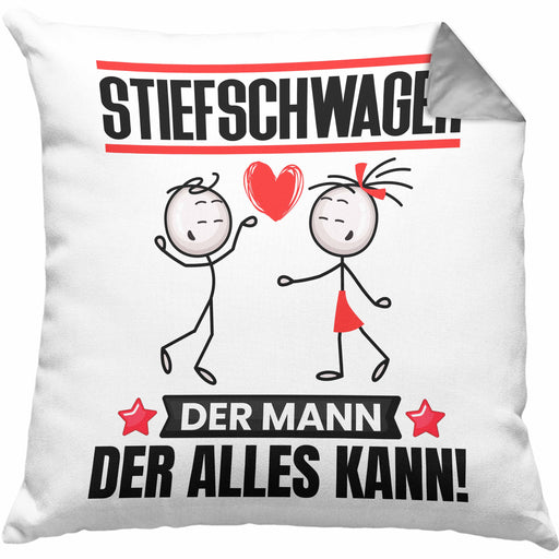 Stiefschwager Kissen mit Füllung 40x40 Geschenk für Stiefschwager Der Mann Der Alles Kann Geschenkidee zum Geburtstag (Grau) Grau Trendation