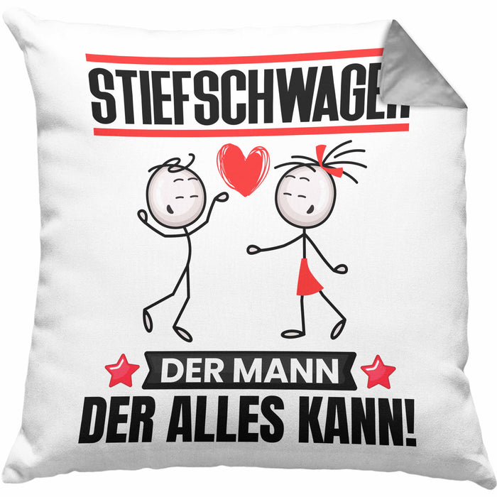 Stiefschwager Kissen mit Füllung 40x40 Geschenk für Stiefschwager Der Mann Der Alles Kann Geschenkidee zum Geburtstag (Grau) Grau Trendation