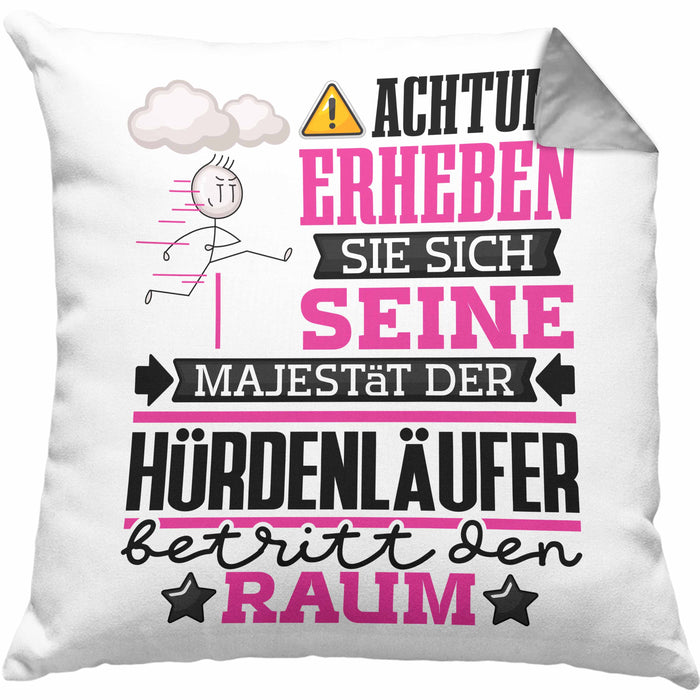 Hürdenläufer Geschenk Kissen mit Füllung 40x40 Lustiger Spruch Erheben Sie Sich Der Hürdenläufer Betritt den Raum (Grau) Grau Trendation