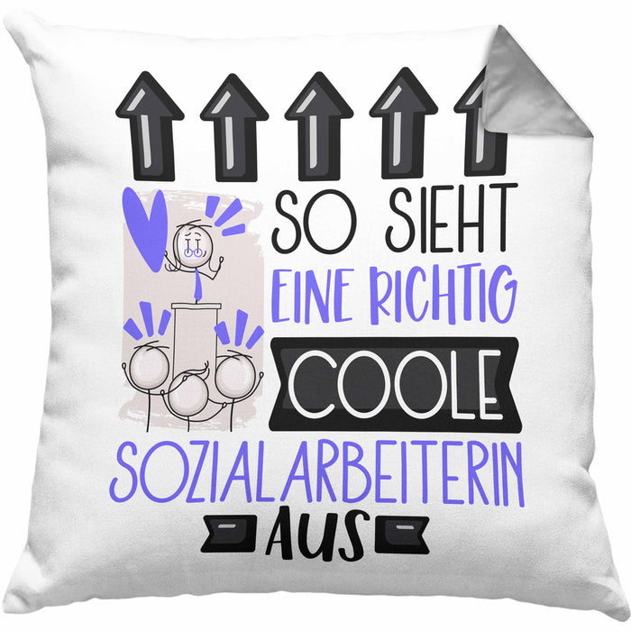 Sozialarbeiterin Geschenk Kissen mit Füllung 40x40 Geschenkidee für Sozialarbeiterin Geburtstag Weihnachten Spruch So Sieht Eine Richtig Coole Sozialarbeiterin Aus (Grau) Grau Trendation