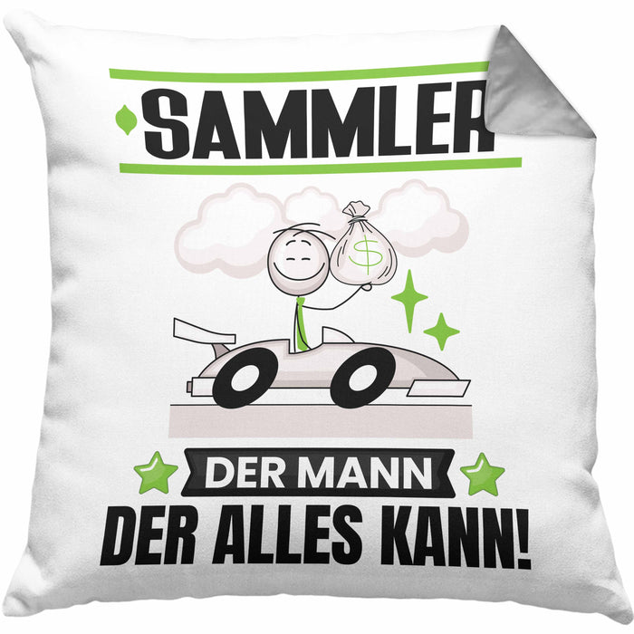 Sammler Kissen mit Füllung 40x40 Geschenk für Sammler Der Mann Der Alles Kann Geschenkidee zum Geburtstag (Grau) Grau Trendation