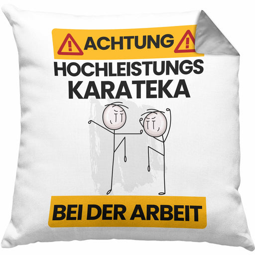 Karateka Kissen mit Füllung 40x40 Geschenk Lustiger Spruch Geschenkidee für Karateka Achtung Hochleistungs Karateka Bei Der Arbeit (Grau) Grau Trendation