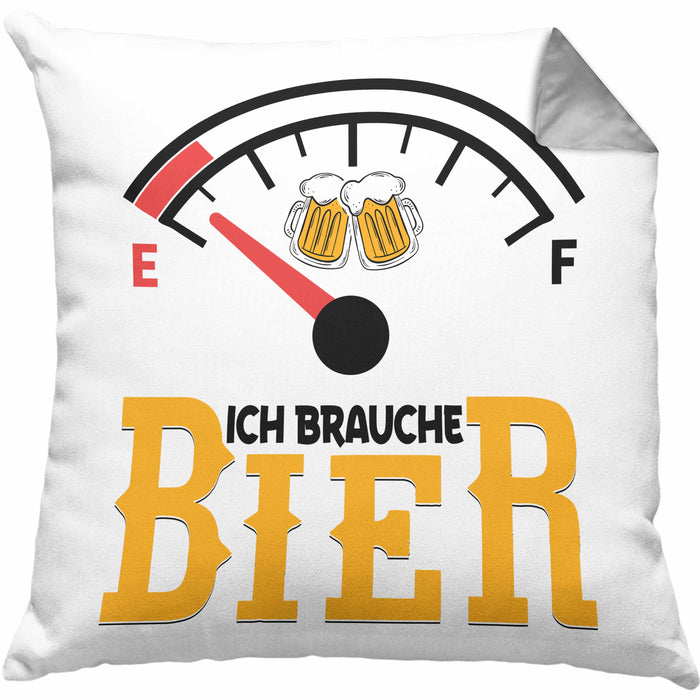 Kissen mit Füllung 40x40 Ich Brauche Bier Lustiges Biertrinker Party Geschenk (Grau) Grau Trendation
