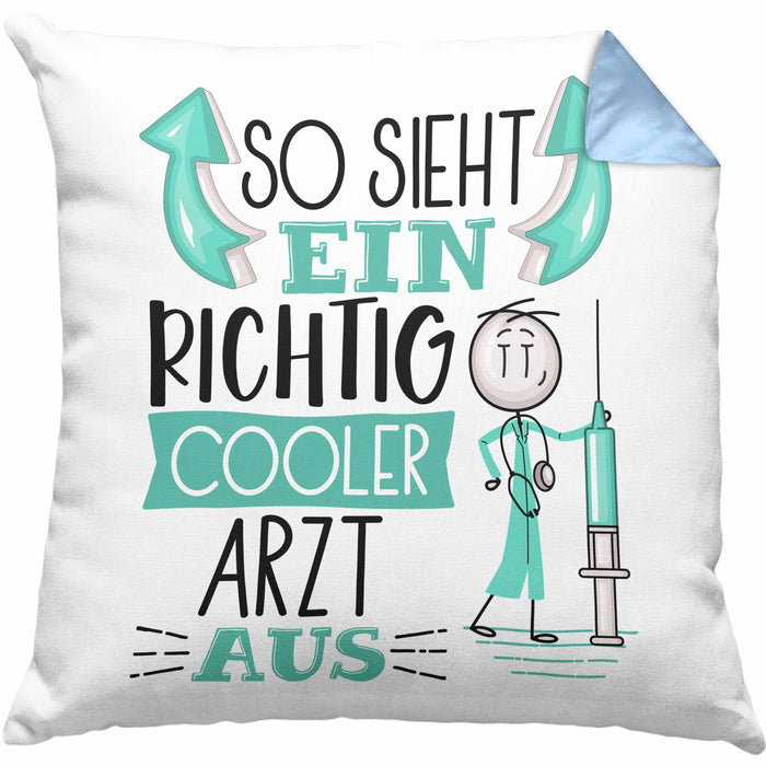 Arzt Kissen mit Füllung 40x40 Geschenk So Sieht Ein RIchtig Cooler Arzt Aus Geschenkidee Lustiger Spruch Geburtstag (Grau) Blau Trendation