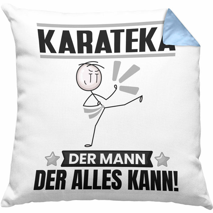 Karateka Kissen mit Füllung 40x40 Geschenk für Karateka Der Mann Der Alles Kann Geschenkidee zum Geburtstag (Grau) Blau Trendation