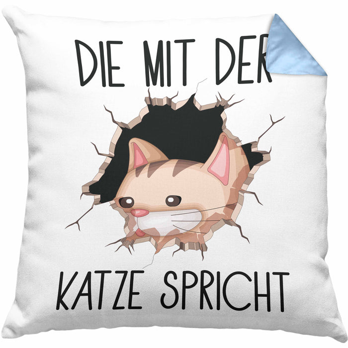 Katzen-Besitzerin Kissen mit Füllung 40x40 Geschenk Die Mit Der Katze Spricht Geburtstag (Grau) Blau Trendation