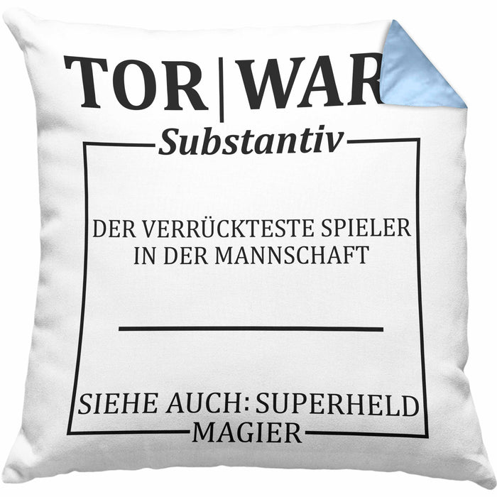 Lustige Torwart Kissen mit Füllung 40x40 Geschenk Torwartin Geschenk (Grau) Blau Trendation