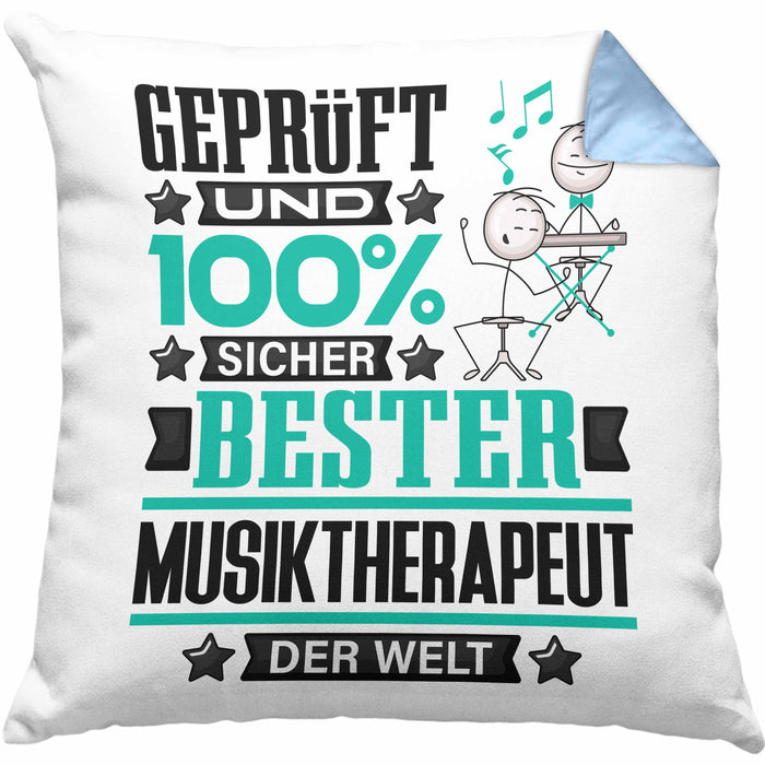 Musiktherapeut Geschenk Lustiger Spruch für Musiktherapeut Geschenkidee Bester Musiktherapeut Der WeltKissen mit Füllung 40x40 (Grau) Blau Trendation