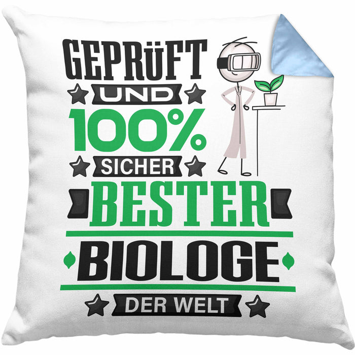 Biologe Geschenk Lustiger Spruch für Biologe Geschenkidee Bester Biologe Der WeltKissen mit Füllung 40x40 (Grau) Blau Trendation