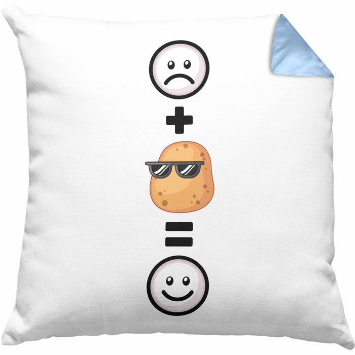 Kartoffel Kissen mit Füllung 40x40 Geschenk für Kartoffel-Fans Lustige Geschenkidee :( + Kartoffel = :) Geburtstag (Grau) Blau Trendation