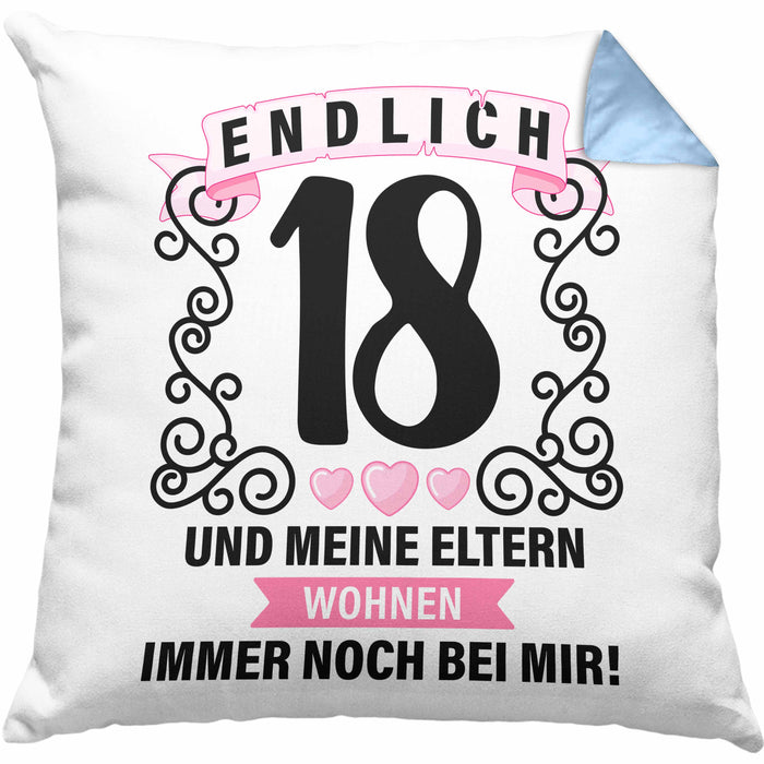 18er Geburtstag Kissen mit Füllung 40x40 Geschenk Mädchen Jungen Geschenkidee Lustig Spruch 18 Geschenke Geschenkideen zum 18 Bday 18. (Grau) Blau Trendation