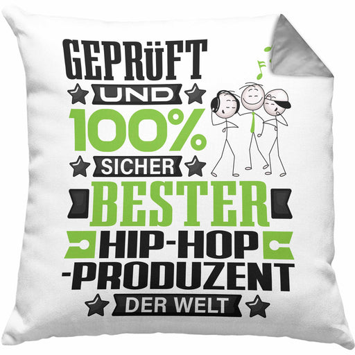 Hip-Hop-Produzent Geschenk Lustiger Spruch für Hip-Hop-Produzent Geschenkidee Bester Hip-Hop-Produzent Der WeltKissen mit Füllung 40x40 (Grau) Grau Trendation