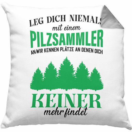 Pilzsammler Geschenk Kissen mit Füllung 40x40 Pilze Sammeln Geschenkidee Pilzsucher Pilzliebhaber Lustig (Grau) Grau Trendation