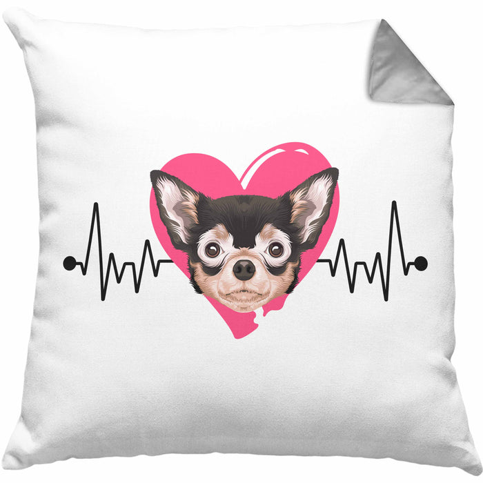 Chihuahua Besitzer Kissen mit Füllung 40x40 Geschenk Lustiger Spruch Geschenkidee Herzschlag XXXX (Grau) Grau Trendation