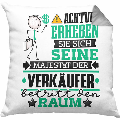 Verkäufer Geschenk Kissen mit Füllung 40x40 Lustiger Spruch Erheben Sie Sich Der Verkäufer Betritt den Raum (Grau) Grau Trendation