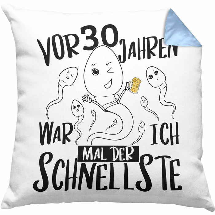 30er Geburtstag Kissen mit Füllung 40x40 Geschenk Mann Männer vor 30 Jahren War Ich Mal Der Schnellste (Grau) Blau Trendation