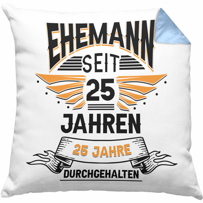 Ehemann Seit 25 Jahre Hochzeitstag Geschenk Lustiger Spruch Bester Ehemann JubiläumKissen mit Füllung 40x40 (Grau) Blau Trendation