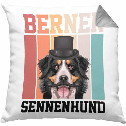Berner Sennen Besitzer Kissen mit Füllung 40x40 Geschenk Lustiger Spruch Geschenkidee Retro Vinatge Berner Sennen (Grau) Grau Trendation