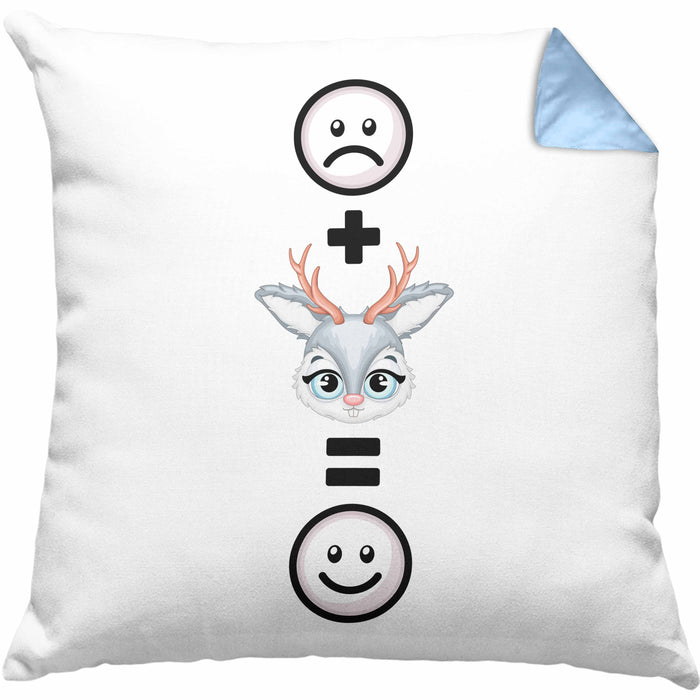 Reh Kissen mit Füllung 40x40 Geschenk für Reh-Liebhaber Lustige Geschenkidee :( + Rehe = :) Geburtstag (Grau) Blau Trendation