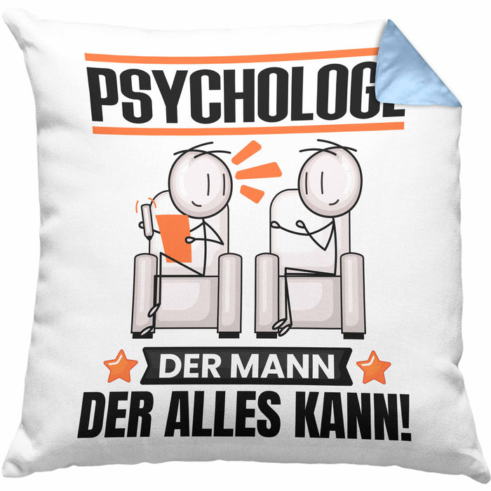 Psychologe Kissen mit Füllung 40x40 Geschenk für Psychologe Der Mann Der Alles Kann Geschenkidee zum Geburtstag (Grau) Blau Trendation