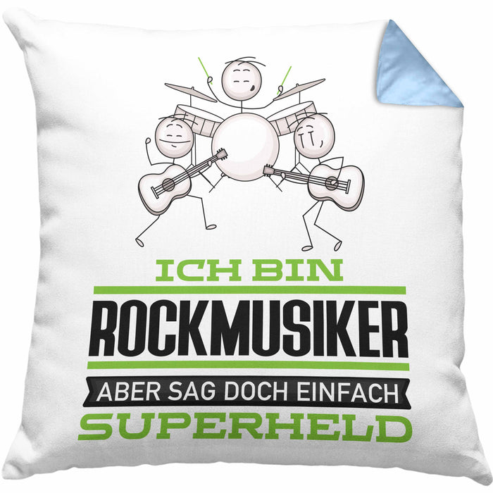 Rockmusiker Geschenk Kissen mit Füllung 40x40 Ich Bin Rockmusiker Aber Sag Doch Einfach Superheld Lustige Geschenkdiee für Rockmusiker (Grau) Blau Trendation