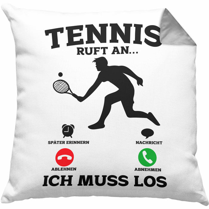 Tennis Kissen mit Füllung 40x40 Geschenk Lustige Kissen mit Füllung 40x40 Tennisfans - Geschenkidee Tennisspieler Ruft An (Grau) Grau Trendation