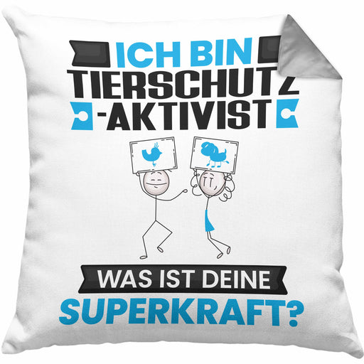 Tierschutzaktivist Kissen mit Füllung 40x40 Geschenk für Tierschutzaktivist Geburtstag Lustiger Spruch Was Ist Deine Superkraft (Grau) Grau Trendation