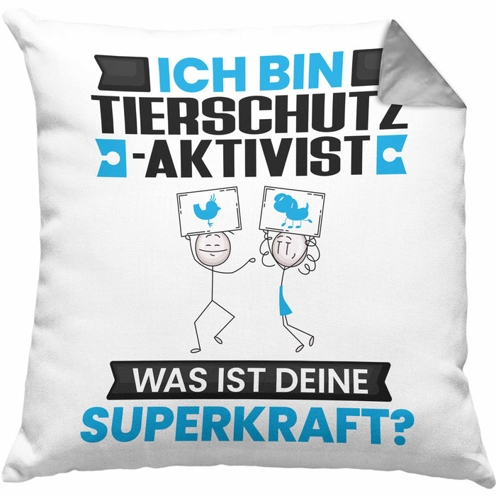Tierschutzaktivist Kissen mit Füllung 40x40 Geschenk für Tierschutzaktivist Geburtstag Lustiger Spruch Was Ist Deine Superkraft (Grau) Grau Trendation