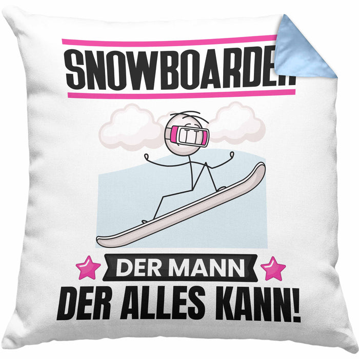 Snowboarder Kissen mit Füllung 40x40 Geschenk für Snowboarder Der Mann Der Alles Kann Geschenkidee zum Geburtstag (Grau) Blau Trendation