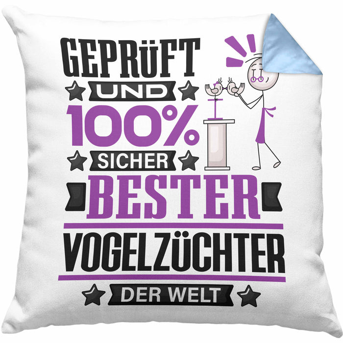 Vogelzüchter Geschenk Lustiger Spruch für Vogelzüchter Geschenkidee Bester Vogelzüchter Der WeltKissen mit Füllung 40x40 (Grau) Blau Trendation