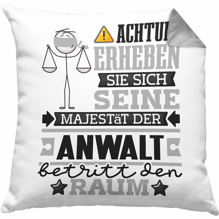 Anwalt Geschenk Kissen mit Füllung 40x40 Lustiger Spruch Erheben Sie Sich Der Anwalt Betritt den Raum (Grau) Grau Trendation