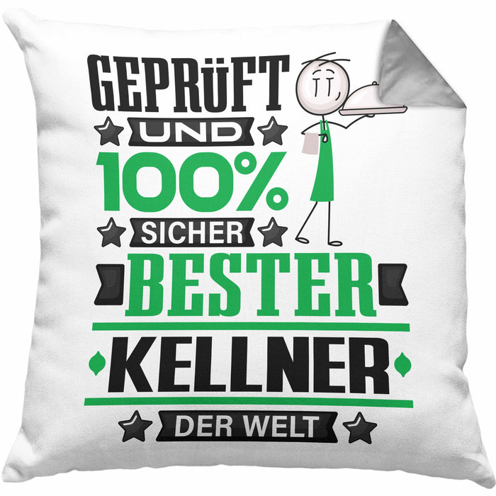 Kellner Geschenk Lustiger Spruch für Kellner Geschenkidee Bester Kellner Der WeltKissen mit Füllung 40x40 (Grau) Grau Trendation