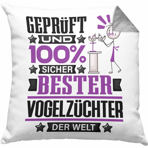 Vogelzüchter Geschenk Lustiger Spruch für Vogelzüchter Geschenkidee Bester Vogelzüchter Der WeltKissen mit Füllung 40x40 (Grau) Grau Trendation