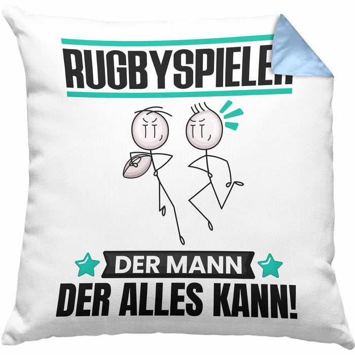 Rugbyspieler Kissen mit Füllung 40x40 Geschenk für Rugbyspieler Der Mann Der Alles Kann Geschenkidee zum Geburtstag (Grau) Blau Trendation