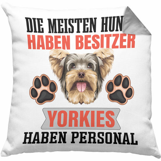Yorkie Besitzer Kissen mit Füllung 40x40 Geschenk Lustiger Spruch Geschenkidee Besitzerin Yorkie Haben Personal (Grau) Grau Trendation