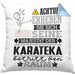 Karateka Geschenk Kissen mit Füllung 40x40 Lustiger Spruch Erheben Sie Sich Der Karateka Betritt den Raum (Grau) Blau Trendation