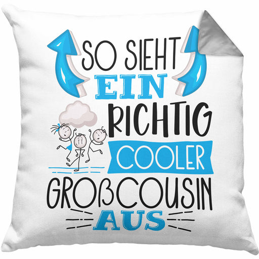 Großcousin Kissen mit Füllung 40x40 Geschenk So Sieht Ein RIchtig Cooler Großcousin Aus Geschenkidee Lustiger Spruch Geburtstag (Grau) Grau Trendation