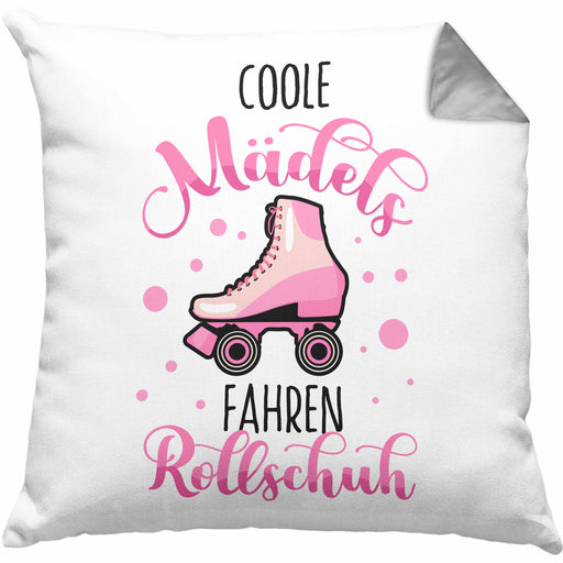 Lustige Rollschuh-Kissen mit Füllung 40x40 Geschenk für Rollschuhfahrerinnen Coole Mädels Fahren Rollschuh (Grau) Grau Trendation