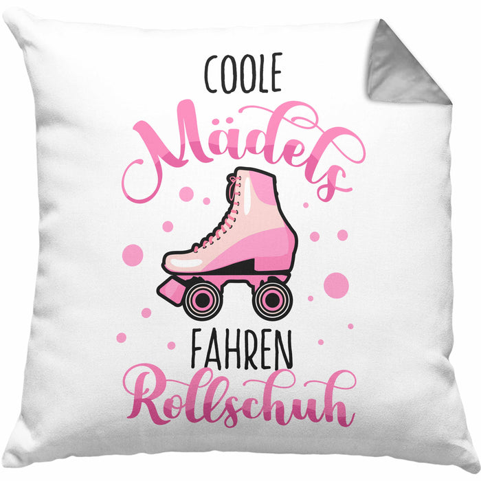 Lustige Rollschuh-Kissen mit Füllung 40x40 Geschenk für Rollschuhfahrerinnen Coole Mädels Fahren Rollschuh (Grau) Grau Trendation
