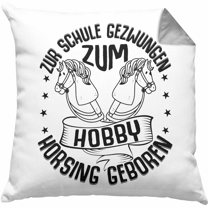 Hobbyhorse Kissen mit Füllung 40x40 Geschenk Hobby-Horsing Geschenkidee Mädchen (Grau) Grau Trendation