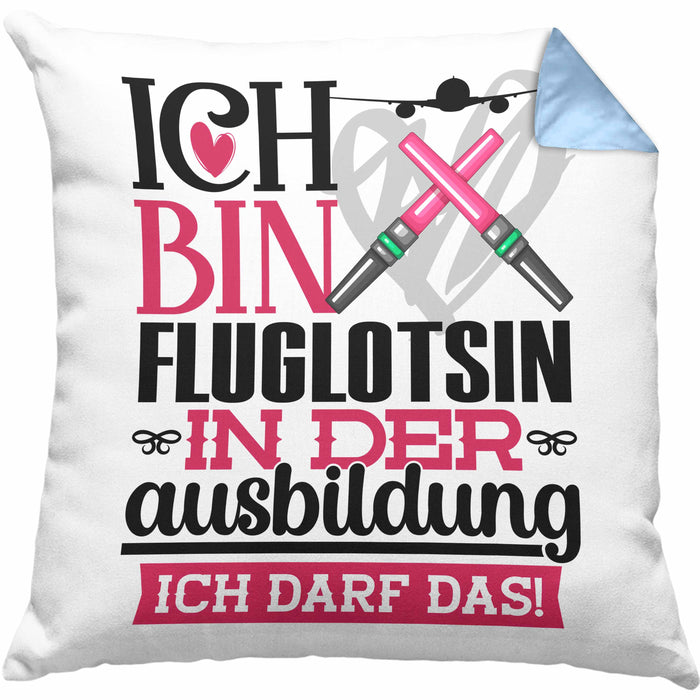 Fluglotsin Ausbildung Start Geschenk Kissen mit Füllung 40x40 Ich Bin Fluglotsin In Der Ausbildung Ich Darf Das Geschenkidee (Grau) Blau Trendation