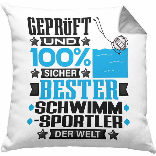 Schwimmsportler Geschenk Lustiger Spruch für Schwimmsportler Geschenkidee Bester Schwimmsportler Der WeltKissen mit Füllung 40x40 (Grau) Grau Trendation